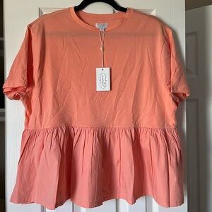 Mud Pie Fallon Peplum Top Coral Size S NWT